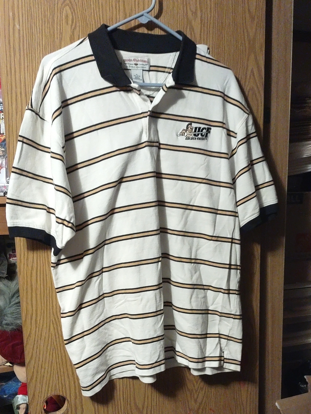 UCF Knights Striped Polo Shirt - Black Gold & Cream